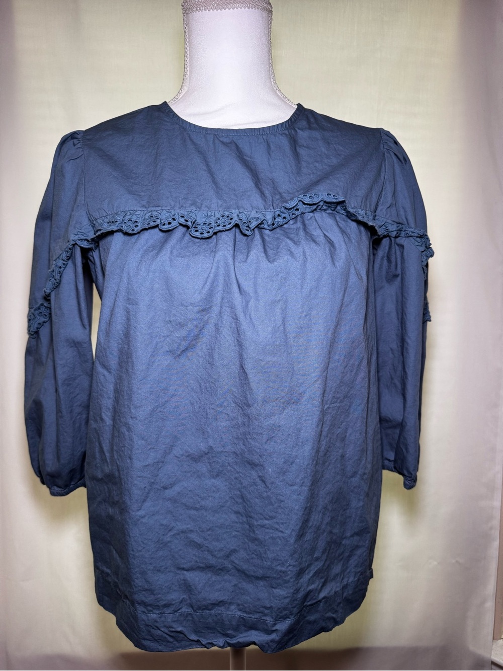 Primark Dusty Blue Ruffle Yoke Long Sleeve Blouse
